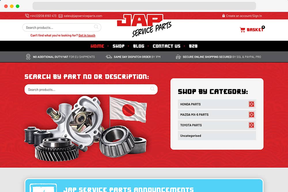 Jap Service Parts Website Design